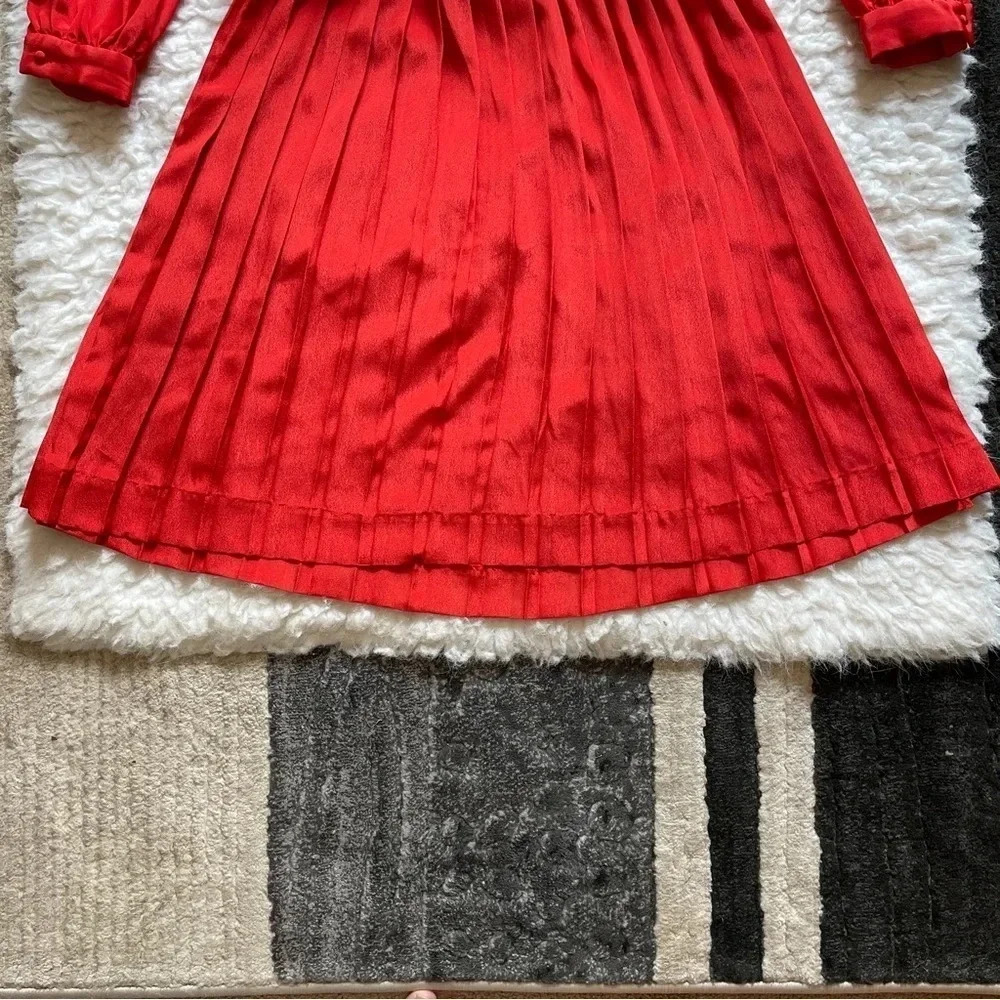 Vtg In The Mood Red Orange Pleated Day Dress - size 8 - Picture 16 of 16